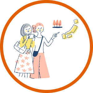 女性二人が観光しているイラスト