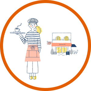 カフェのオーナーが微笑んでいるイラスト
